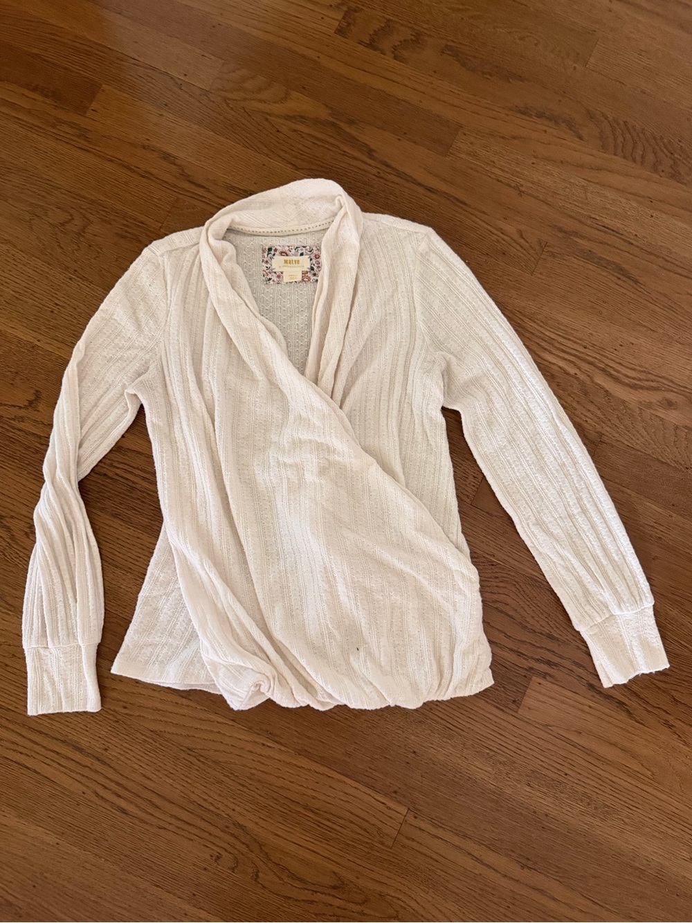 Anthropologie Cream Wrap-Front Lightweight Knit Top